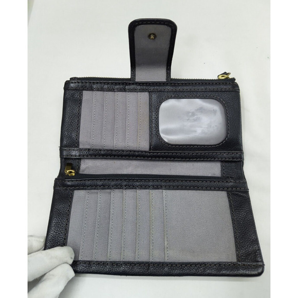 Fossil Black Pebbled Leather Zipper Closure Credit Card ID Window Bifold Wallet - Picture 7 of 15